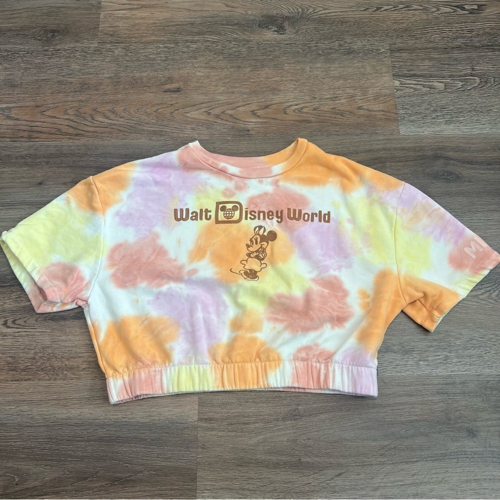 Disney Parks Minnie Mouse Tie Dye Crop Sweatshirt XL Walt Disney World Pastel